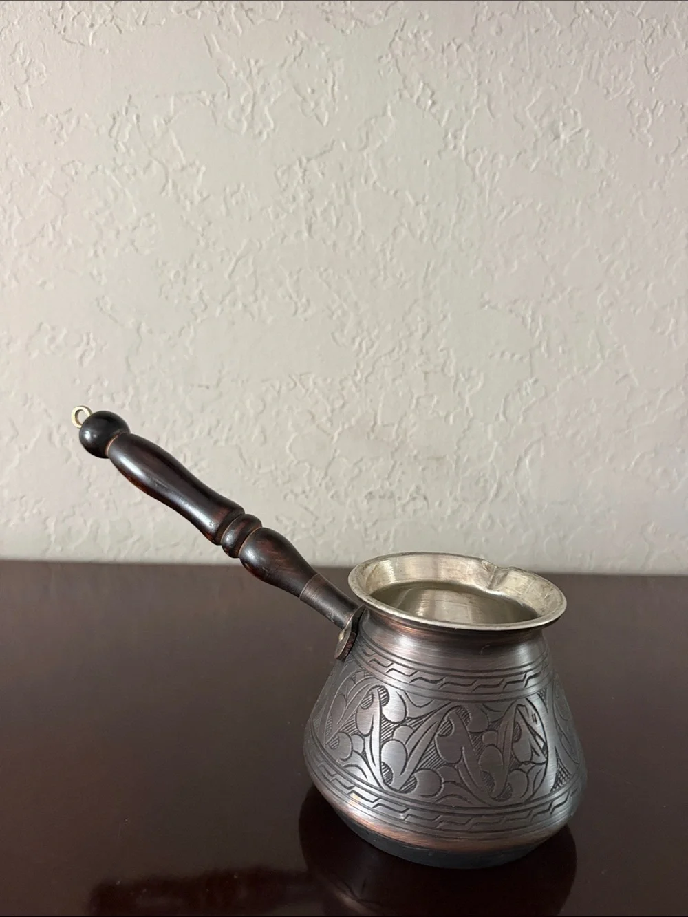 CopperBull Turkish Copper Coffee Pot Cezve Ibrik Hand Engraved 4” never used